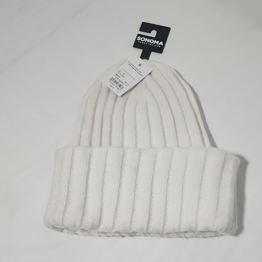 Sonoma White Ribbed Knit Beanie
